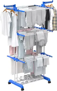 Large Clothes Drying Rack 4-Tier Clothes Drying Rack Movable Rolling Racks For Indoor Use
