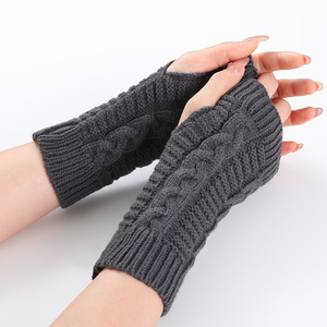 Guantes de punto torcido para mujer, calentadores de brazo blancos de invierno, mitones acrílicos de medio dedo, guantes de punto sin dedos - Product Image 2