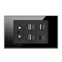 BAOBEN 4*2 Prise murale double USB Type C en verre trempé noir, norme brésilienne, interrupteur lumineux, Suisse 10A 20A