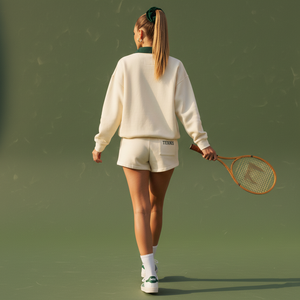 Ensemble sweat-shirt et short <span class=keywords><strong>de</strong></span> style universitaire surdimensionné pour femmes, col contrasté, molleton <span class=keywords><strong>de</strong></span> coton <span class=keywords><strong>de</strong></span> poids moyen, logo brodé - Product Image 4