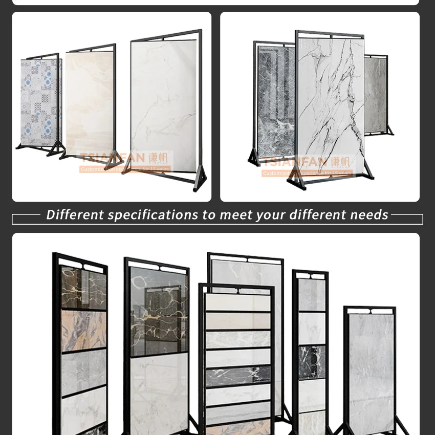 Large floor stand granite shelf marble sample slab rotating quartz panel tile stand for showroom stone display rack