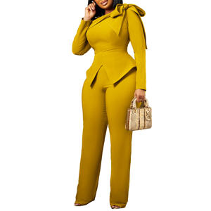 Neues Damen-Set: Einfarbiges Langarm-Oberteil mit Bindegürtel und Hose, 2-teilig - Product Image 2