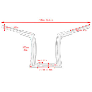 Guidon de moto 12'' 14'' 16'' avec collier de serrage de 1,25'' Z Drag pour Harley Touring Road King FLHT FLHX <span class=keywords><strong>Sportster</strong></span> XL Dyna Softail - Product Image 5