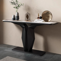 Table console moderne en acier au carbone avec plateau en marbre pour entrée de villa de luxe et table d'appoint de couloir