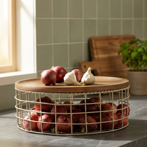 Storage <b>Basket</b> With Wooden Lid Kitchen Food Container Minimalist Design - Product Image 4