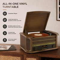 Tourne-disque vinyle rétro en bois pour le divertissement à domicile, lecteur phonographe tout-en-un avec enregistrement CD MP3 USB radio AM FM