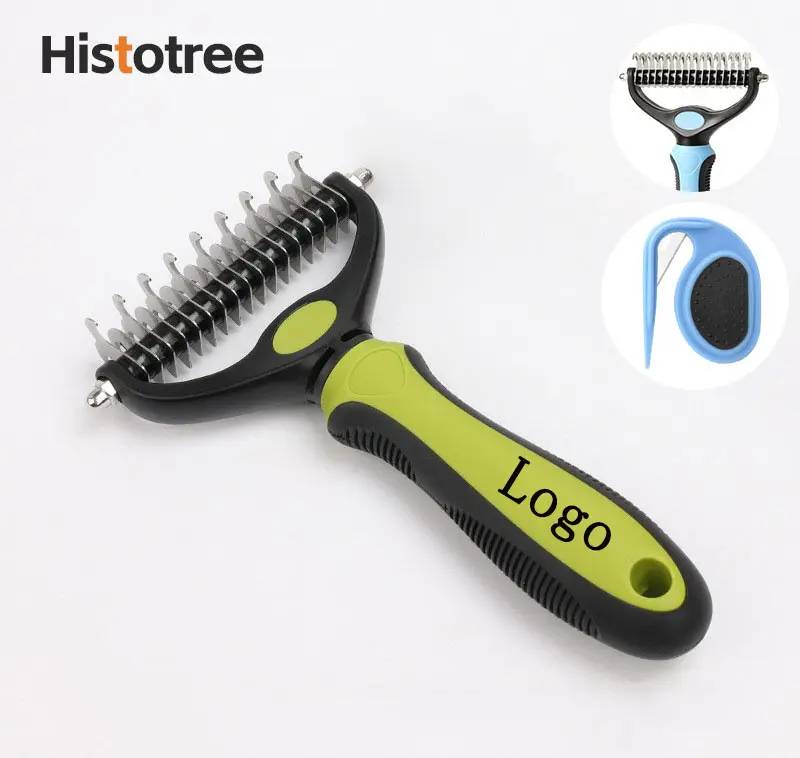 En gros Logo Personnalisé Simple Double Face Poils D'animaux De Compagnie Sous-Poil Râteau Brosse Chat Démaquillage Noué Peigne De Toilettage pour Chiens