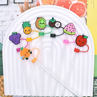 Couvre-paille en silicone souple et élégant, motif fruit de dessin animé mignon, anti-poussière, compatible universellement avec les gobelets de 10 mm, fabriqué en Chine