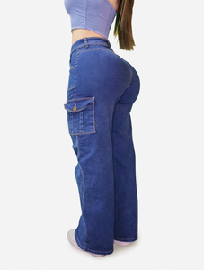 Pantalones Cargo de Mezclilla para Mujer, Cintura Alta, Pierna Ancha, Elásticos, Estilo Urbano, Jeans Largos para Mujer, Moda de Primavera - Product Image 1