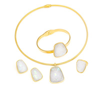 Nuevo Conjunto de Joyería de Alta Gama, Elegante, de Acero Inoxidable y Titanio con Lentejuelas, Collar, Pulsera, Aretes y Anillo - Joyería Moderna Electrochapada