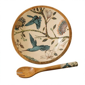 Tazón de Madera Hecho a Mano, Ecológico y Duradero, con Diseño Floral de Aves, Apto para Lavavajillas, para Servir Alimentos, Fiestas, Regalos, con Logotipo Personalizado - Product Image 2