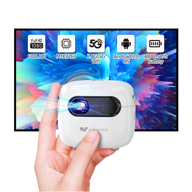 High Quality 854x480 4K Supported Android 9 Pocket LED Projector 1200 Lumens DLP Q6Plus WiFi for Pico Size Outdoor Mobile