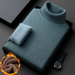 Pull à col roulé pour homme, doublé polaire épais, coupe ajustée, couleur unie, couche intérieure chaude, décontracté, manches longues, anti-boulochage - Product Image 2