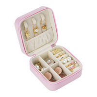 Mini boîte à bijoux de voyage portable en cuir PU, petite boîte de rangement pour bagues et boucles d'oreilles