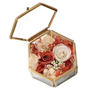 Caja de Joyería Hexagonal de Cristal Dorado al por Mayor, Estuche Transparente para Anillos con Logotipo Personalizado, Caja Geométrica de Alta Calidad para Boutique Minorista - Product Image 1