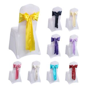 Custom White Satin <b>Bow</b> Flower Gold Colour 100 Pcs Chair Back Sashes Strap for Wedding - Product Image 4