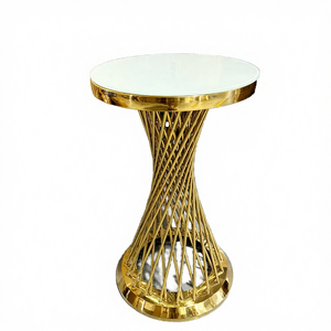 Mesa de Bar Redonda de Diseño Moderno y Lujoso MoKtong con Cubierta de Vidrio, Acero Inoxidable Dorado de Alta Calidad, Entrega Rápida en India, para Bodas - Product Image 4