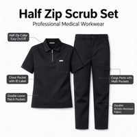 Ensemble de blouses médicales tissées à demi-zip, haut à manches courtes et pantalon cargo, uniforme médical pour hommes et femmes, tenue de travail pour hôpital et clinique