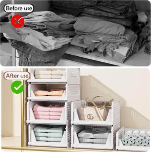 DS2510 White Modern Plastic Oxford Fabric Stackable Folding Wardrobe Clothing Storage Bins Detachable Design Clothing - Product Image 2