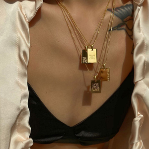 Collar de Moda con Colgante Rectangular de Acero Inoxidable, Chapado en Oro de 18K, Grabado con Proverbios Ingleses e Inspiradores - Product Image 1