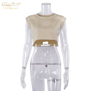 Alla Moda Alla Moda Di Base Superiore Dei Vestiti di Estate Khaki Signore <span class=keywords><strong>T</strong></span> <span class=keywords><strong>Shirt</strong></span> <span class=keywords><strong>Senza</strong></span> <span class=keywords><strong>Maniche</strong></span> Casuale Delle Donne Crop Top - Product Image 4