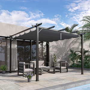 3x3mガゼボオーニング引き込み式キャノピー付きアルミパーゴラパティオ用ファブリックルーフシェード屋外引き込み式グリルパーゴラ - Product Image 4