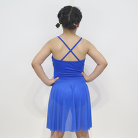 Vêtements de danse de performance bleus pour filles avec bretelles spaghetti en maille jupe asymétrique plissée tenue de scène de ballet haute élasticité