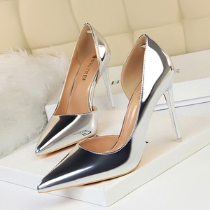 Factory Quality <b>High</b> Simple Slim Metal <b>High</b> <b>Heels</b> Shallow Mouth Pointed Side Hollowed Out Sexy Single <b>Shoe</b> Wome - Product Image 1