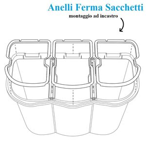 Waste Sorting <b>Bin</b> <b>3</b> Compartment 80L With Bag Retaining Rings For Recycling - Product Image 5