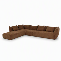 Canapé d'angle en tissu chenille brun rouille en forme de L avec chaise longue et coussins, ensemble de canapés modernes pour salon