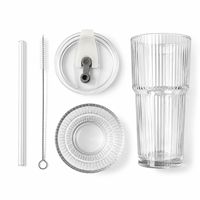 Gobelet à matcha en verre avec paille et couvercle, transparent, pour matcha glacé, latte, thé, café, smoothies, boissons froides, gobelet portable