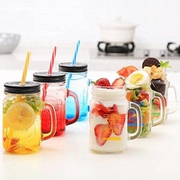 Bocaux en verre avec poignée et paille, 480ml, poignées larges, produit en stock, vente en gros