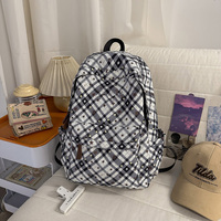 Sac à dos en nylon à carreaux de style coréen unisexe, design unique, capacité 20-37L, doublure en polyester, pour voyages en plein air