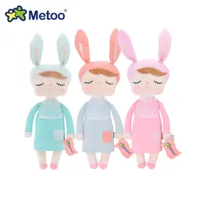 Metoo-muñecas de peluche de conejo para niñas, peluches suaves de algodón relleno de Pp, de color rosa y morado, se puede usar la etiqueta colgante, personalizadas, para gimnasio