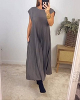 Robe longue plissée sans manches pour femme, nouvelle collection 2026, coupe naturelle, couleur unie, idéale pour les dîners