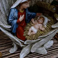 मां मैरी और बेबी यीशु एन्जिल विंग में राल जन्म मूर्ति धार्मिक मूर्तियों थोक