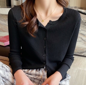 Maglione con scollo a v in <span class=keywords><strong>seta</strong></span> di ghiaccio da <span class=keywords><strong>donna</strong></span> primavera e autunno nuovo Cardigan a maniche lunghe in tinta unita - Product Image 4