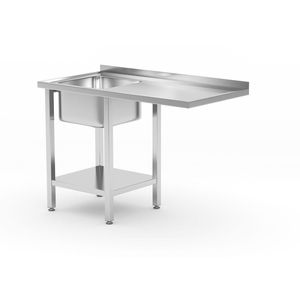 Table de cuisine commerciale en acier HENDI Left 1200x700x(H)850mm avec évier, compartiment lave-vaisselle et étagère - Product Image 1