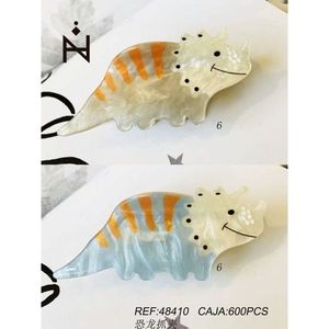 Fermaglio per capelli a forma di artiglio di dinosauro per bambini con strisce arancioni e faccia sorridente 6 cm - Product Image 3