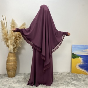 6693+2306# Popular Summer Two Piece Prayer <b>Set</b> Muslim Women's Praying Dress <b>Sets</b> Closed Abaya Khimar With Lace Ribbon - Product Image 4