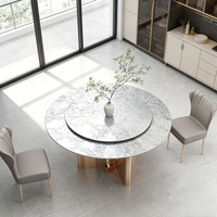 Ensemble de table à manger circulaire pivotante Lazy Susan en pierre frittée blanche pour la salle à manger avec 6 chaises
