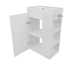 Lavabo autoportant ou mural <span class=keywords><strong>avec</strong></span> une armoire de rangement et un <span class=keywords><strong>porte</strong></span>-<span class=keywords><strong>papier</strong></span> hygiénique, adapté aux salles de bain. - Product Image 1