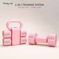 Ensemble d'haltères et de kettlebells réglables en ABS avec poignée pliable, plage de poids 2-en-1 pour entraînement à domicile et en studio