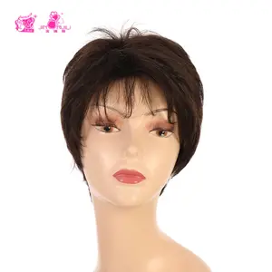 JINRUILI Popular Wholesale Synthetic Short Hair Black Natural Daily Pixie Wig Dark Brown Short Wavy Bob Wig For Woman