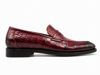Mocassins en cuir gaufré crocodile rouge bordeaux pour hommes, à enfiler, bout rond, avec bride Penny, pour affaires, bureau, mariage