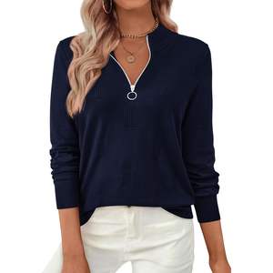 PRETTYGARDEN 2025 Automne Hiver Pulls décontractés pour femmes à manches longues avec fermeture éclair quart de tour en tricot Tenues de travail - Product Image 5