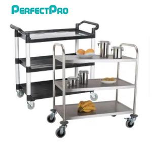 Premium rechthoekige 3-laags roestvrijstalen 4-wiel hotel- & restaurant serveerwagen mobiele eten- en drankenkar - Product Image 1
