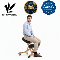 Chaise ergonomique à genouillères, cadre en bois, cuir PU noir, pliable, réglable en hauteur avec roulettes pour le bureau, le télétravail et le travail à domicile