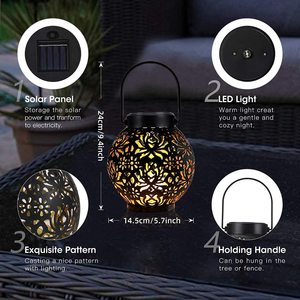 Năng lượng mặt trời ngoài trời không thấm nước treo năng lượng mặt trời <span class=keywords><strong>Powered</strong></span> đèn lồng Retro vườn đèn lồng kim loại đèn trang trí ngoài trời - Product Image 6