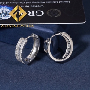 Fashion Hip Hop Hoop <b>Earring</b> 925 Silver VVS <b>Moissanite</b> Ice Out Baguette Diamond Hoop <b>Earring</b> Jewelry - Product Image 4
